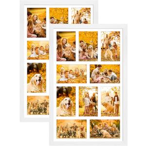 13x21 Collage Frame with 10 Openings 4X6 Pictures, Multiple Picture Frame with Mat, Wall or Tabletop Decor, White Wood Grain, 2 Pack