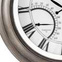 ANDY STAR 24 Inch Outdoor Clocks Waterproof,Large Outdoor Wall Clocks for Garden Patio Pool, Modern Lighted Metal Clock Battery Operated with Thermometer&Hygrometer, Gray Oak Wooden Non Ticking