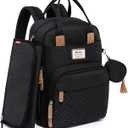 RUVALINO Baby Changing Bag Backpack, Neutral All-in-One Baby Bags for, Multifunction Large Travel Backpack with Portable Changing Pad, Stroller Straps, Pacifier Case and Insulated Pockets, Black