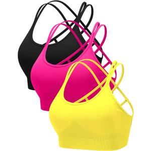 RUNNING GIRL Sports Bras for Women Pack Criss Cross Back Sexy Strappy Sports Bra Seamless Padded Yoga Bra with Removable Cups, M