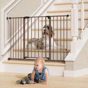 InnoTruth 28.9-49" Baby Gate for Doorways, 30" Tall Extra Wide Doggy Gates for Stairs One-Hand Opening, Easy Walk Thru Dual Lock Dog Gates for The House, Kitchen, Balcony, Easy Install Kid Gate,Brown