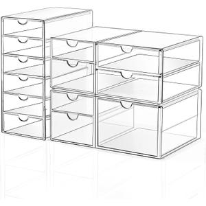 Makeup Drawer Storage Organizer with 13 Drawers, 3 Set Acrylic Office Desk Organization and Storage, Dustproof Drawer Organizer for Makeup, Office, Countertop, Jewelry, Pen, Desktop, Bathroom, Bedroom
