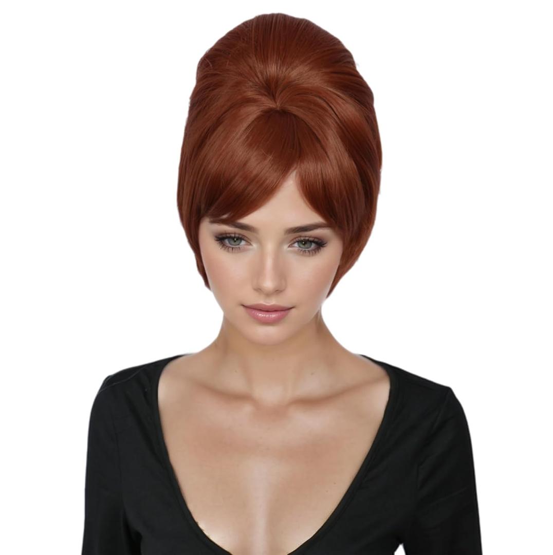 Linfairy 1960s Short Beehive Wig Perfect for Halloween Party Cosplay Bauffant Wigs (Brown)