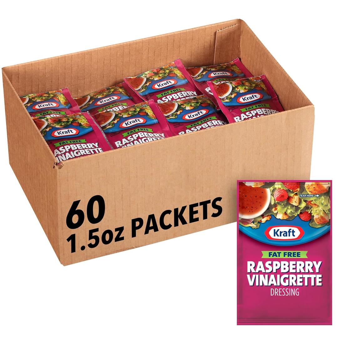Kraft Fat Free Raspberry Vinaigrette Salad Dressing Single Serve Packet (1.5 oz Packets, Pack of 60)
