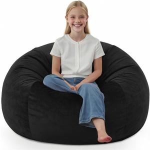 2FT Bean Bag Chair, Comfy Bean Bag Chairs with Memory Foam Filled, Fluffy Beanbag Sofa with Dutch Velvet Cover, Teardrop BeanBag Chairs for Living Room, Playroom - Black