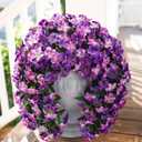 HyeFlora Artificial Flowers for Outdoors, 2pcs Faux Hanging Morning Glory Silk Fake Flowers Lifelike Artificial Plants UV Resistant Flowers for Outside Planter Patio Garden Porch Decor (Purple Red)