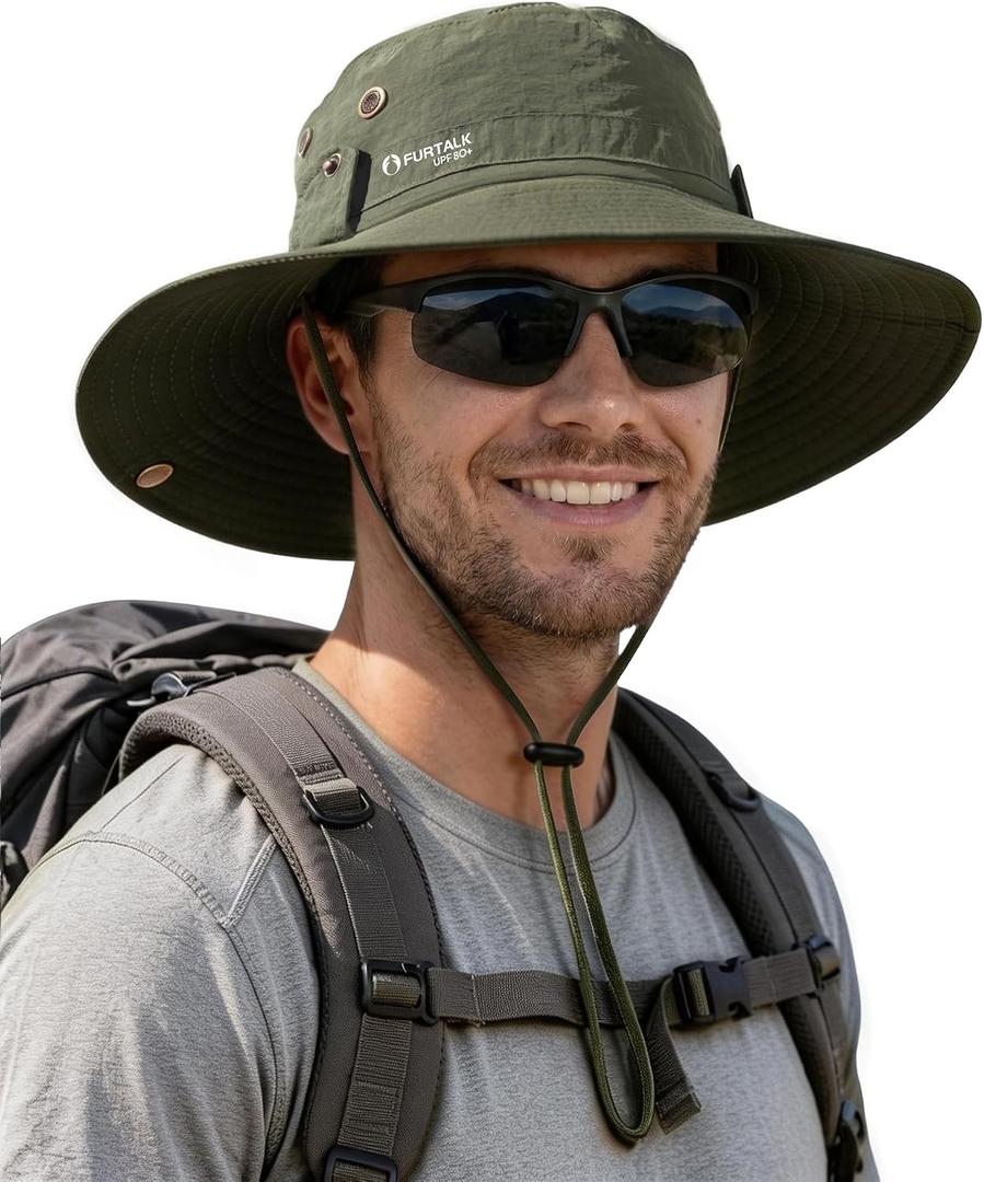 FURTALK Sun Hats for Men Fishing Hat UPF 80+ Foldable Wide Brim Outdoor Hiking Beach Summer Hats (Green)