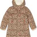 Amazon Essentials Toddler Girls' Long Heavyweight Hooded Puffer Jacket, Camel Cheetah Print, 2T