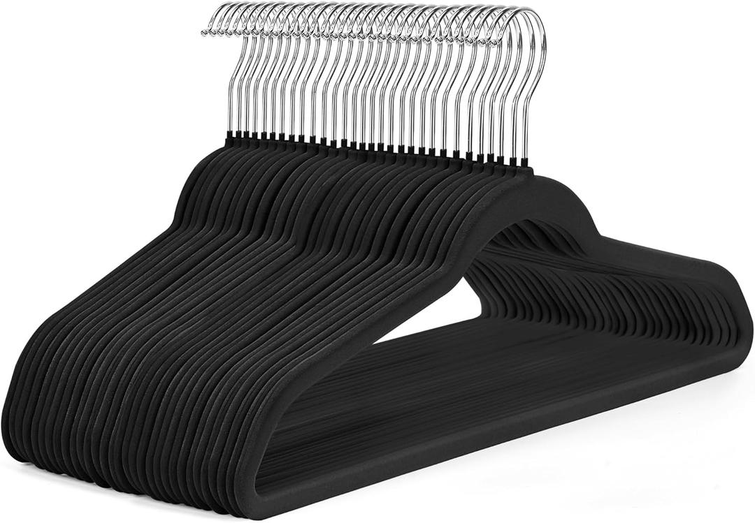 HOUSE DAY Black Velvet Hangers 50 Pack - Non Slip Felt Hangers Closet Essentials, Premium Space Saving Hanger, Gentle on Clothes, Sturdy Shoulder Design