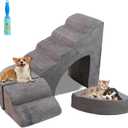 Dog Stairs for High Bed - LitaiL 30 inches Foam Pet Steps for High Beds, Adjustable L Shape Dog Ramps for Bedside, 6 Tiers Stairs for Dogs to Get on Bed