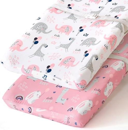 BROLEX Changing Pad Covers for Baby: Boy Girls Ultra Stretchy Soft 2 Pack Elephant Rabbit