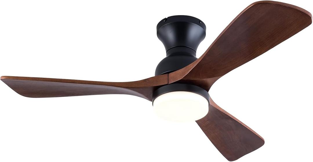 42 Inch Low Profile Ceiling Fan with Light and Remote, Dimmable LED Light, Quiet DC Motor Flush Mount Ceiling Fan, Wood Hugger Ceiling Fans with Lights, Indoor Outdoor Black