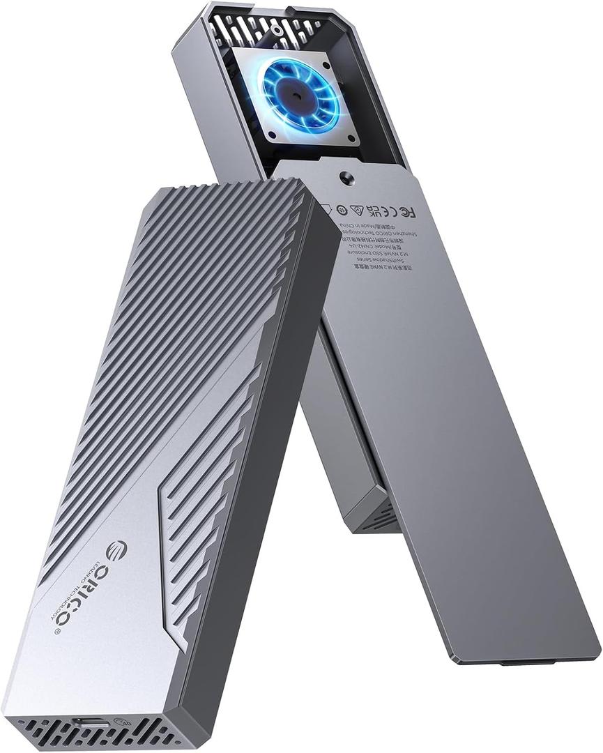 ORICO 40Gbps M.2 NVMe SSD Enclosure with Built-in Cooling Fan, Aluminum External NVMe Case Supports 2230 2242 2260 2280(M Key), Compatible with Thunderbolt 3/4, USB4/3.2/3.1/3.0 - CNM2-U4