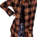 EVALESS Color Block Plaid Shacket Jacket Womens Fall Clothes Fashion Outfits (Medium, Brown)