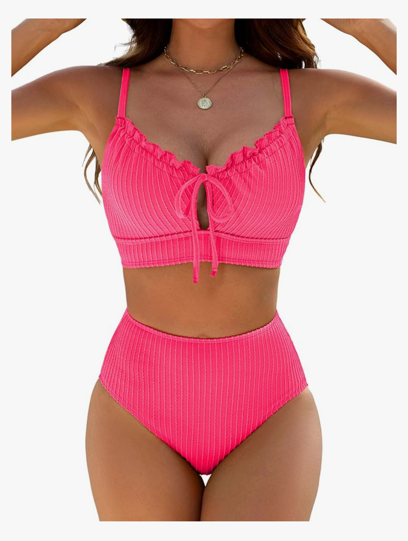 BMJL High Waisted Bikini Sets for Women Textured Tummy Control Swimsuits Two Piece Cutout Beach Swim Bathing Suits, Size M