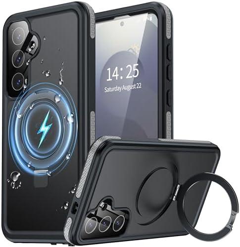 BUSCBEAR Magnetic & Stand for Samsung Galaxy S25 Plus Case Waterproof[Built-in Screen Protector][Fit for Magsafe][Invisible Kickstand] 360° Full Body Sealed Protective Dustproof Shockproof Case Black