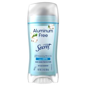 Secret Aluminum Free Deodorant for Women, 48hr Odor Protection, Free of Parabens Dyes Talc & Baking Soda, PH Balancing Minerals, Dry Solid, Cotton Scent, 2.4 oz