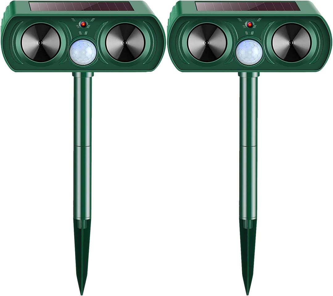 2 Pack 2025 Solar Ultrasonic Animal Repeller Waterproof Deer Repellent Devices Yard Garden Outdoor Flashing Light Deterrent for Rabbits, Raccoons, Dogs, Cats, Rodents, Skunks, Squirrels