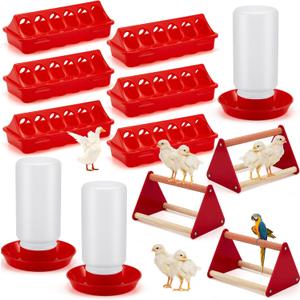 Patelai 4 Pcs Chick Feeder and Waterer Kit Feeding Supplies with Mini Perch Chicken Starter Kit for Coop and Brooder for Small Poultry Ducks Quail
