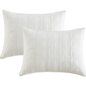 HORIMOTE HOME 100% Cotton Quilted Pillow Shams King Size, Cream Pre-Washed 2 Pack 20" x 36" Cozy Pillowcases, Breathable Stitching Pillow Cases Cover Decorative for Bed in Geometric Pattern