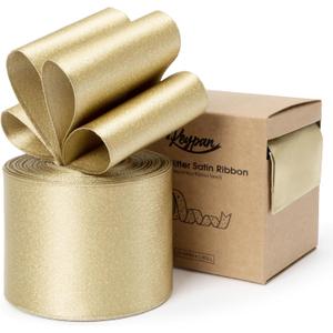 Keypan Gold Satin Wired Ribbon 2-1/2 Inch Double-Faced Glitter Ribbons for Wreath, Christmas Tree Decoration, Gift Wrapping, Home Decor 10 Yards
