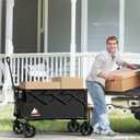 Collapsible Wagon Cart with Wheels Foldable - Folding Utility Heavy Duty Wagons Carts for Grocery Sports Garden Shopping Camping Wheelbarrows (Black200L)