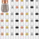 Potchen 50 Pcs Mini Glass Salt and Pepper Shakers Bulk 0.34 oz Cube Clear Tiny Salt Pepper Holder Glass Seasoning Jars Kitchen Spice Shaker with Mesh Top for Table Drinkware Home Accessories(4 Colors)