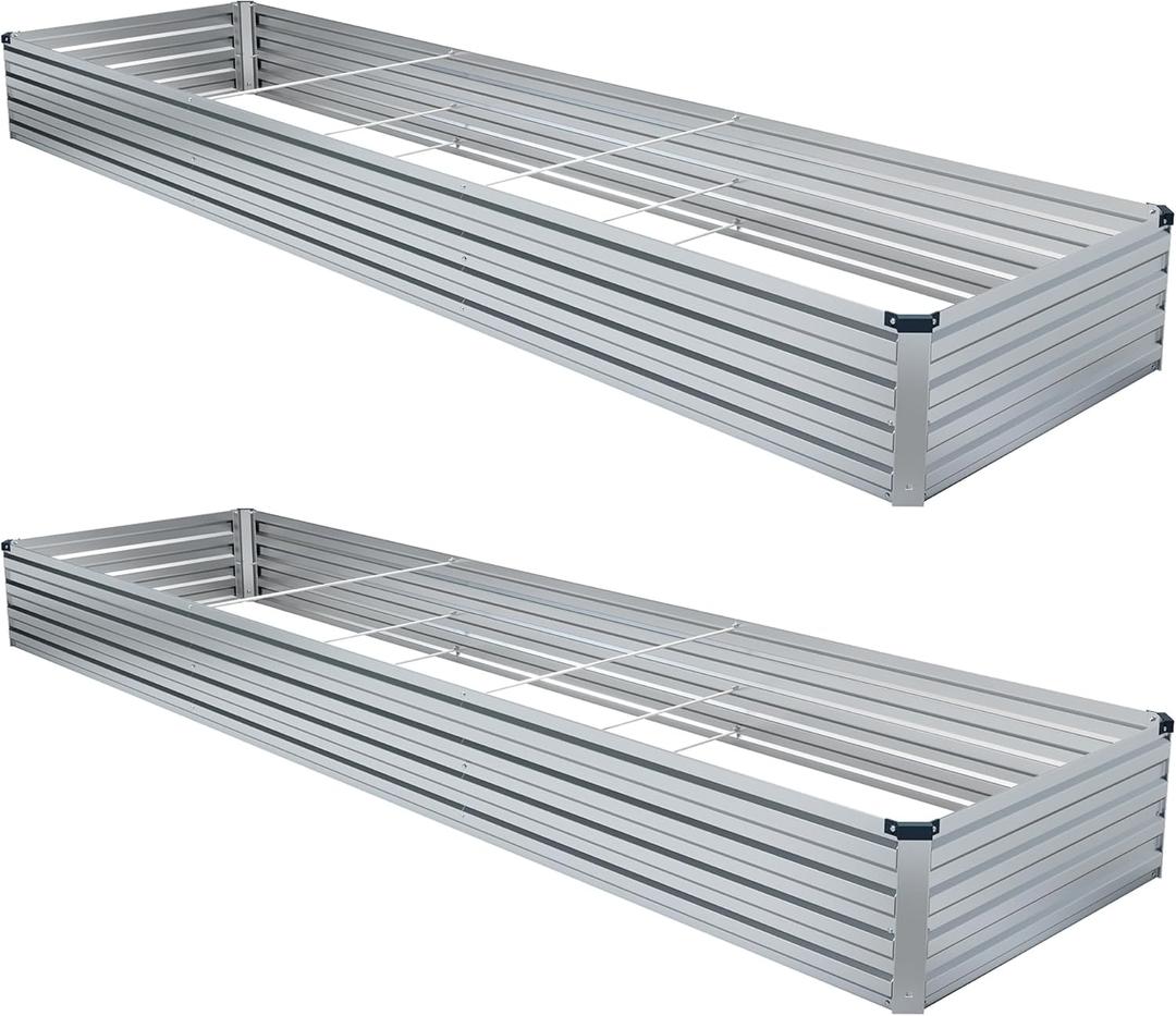 MGNO 2pcs 10x3x1FT Galvanized Raised Garden Bed-Outdoor Planter Box for Vegetables-Metal Garden Bed,Rectangle Planting Box for Herb,Flower (10x3x1FT(2PCS), Sliver)