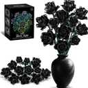 Black Roses Bouquet Building Set, 12 Artificial Flowers Botanical Collection Gothic Home Decor, Compatible with Lego, Unique Halloween Valentine's Gifts for Adults Women Girls 14+ (585 PCS) No Vase