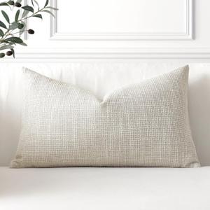 OTOSTAR Linen Throw Pillow Cover Set of 1 Decorative Lumbar Pillowcases Cushion Covers 15.75x23.62 Inch for Home Decor Sofa Bedroom Car 40 x 60CM Beige