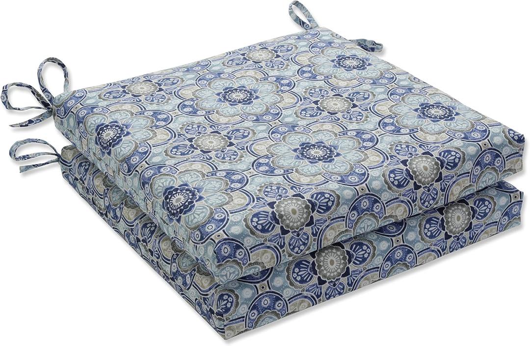 Pillow Perfect Outdoor/Indoor Keyzu Medallion Mariner Square Corner Seat Cushions, Blue 2 Count