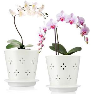 Suclain 2 Pcs 5 Inch Ceramic Orchid Pots with Holes Outdoor Indoor Orchid Planter Pot with Drainage Hole and Saucer Flower Pot Set for Repotting Promote Airflow Deter Over Watering (White), Missing One Part