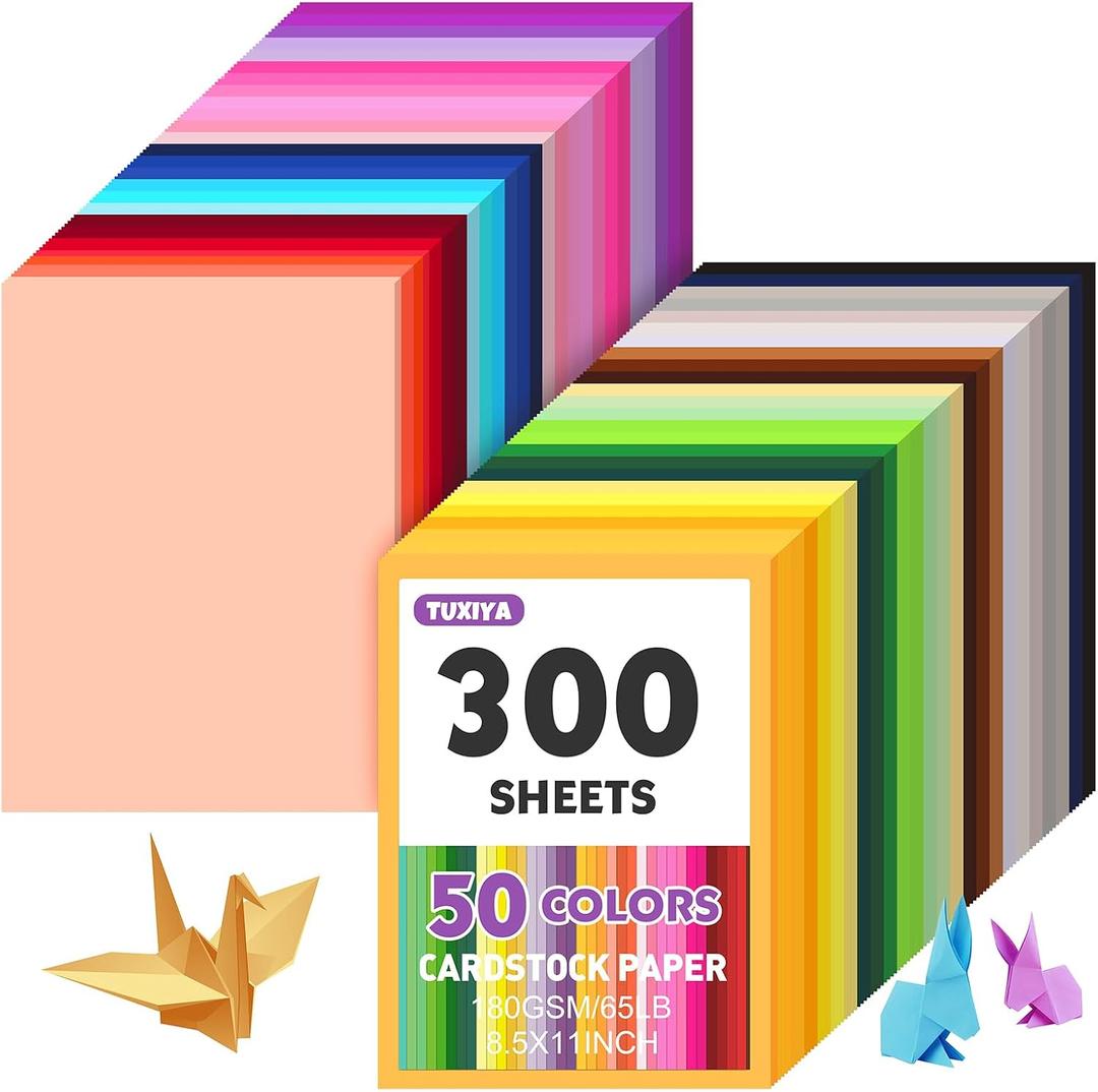 300 Sheets 8.5" X 11" Colored Cardstock, 50 Assorted Colors Construction Paper Card Stock Printer Paper for Printing, Card Making, DIY Crafts, School Supplies, Party Decorations (180GSM/65LB)