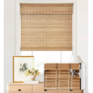 LazBlinds No Tools No Drill Cordless Bamboo Roman Shades, Light Filtering Window Treatment, Roll Up Bamboo Blinds for Windows 29'' W x 72'' H, Brown