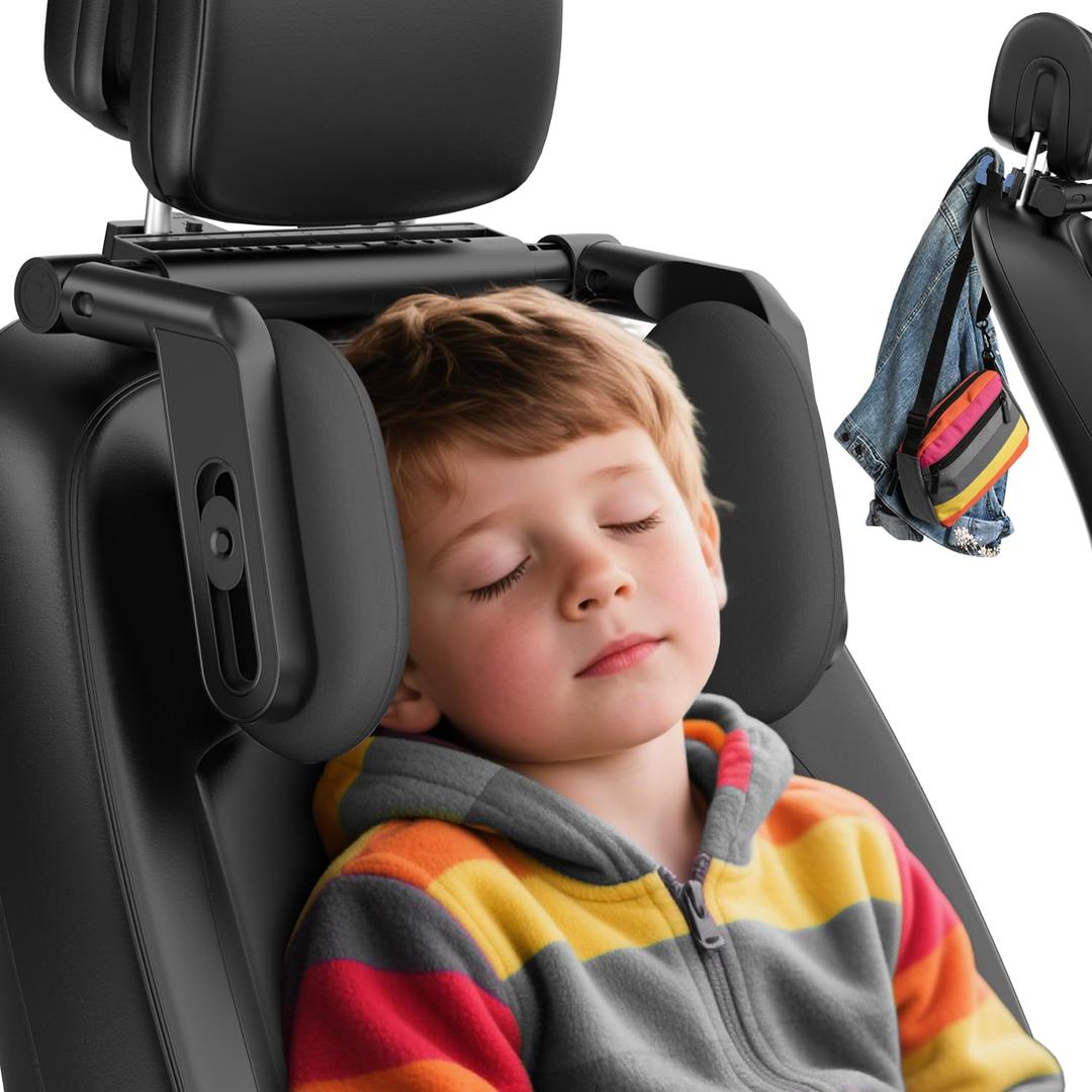 Car Headrest Pillow, 4-Way Adjustable Car Headrest,Thickened Memory Foam Road Pal Headrest, Neck Support Pillow, U- Shaped Design, Travel Car Sleeping,Suitable for Kids and Adults (Black)