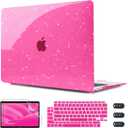 CISSOOK Rose Pink Glitter Case for MacBook Air 13 Inch 2021 2020 2018 Release Model A2337 M1 A2179 A1932, Sparkly Hot Pink Hard Shell Case with Keyboard Cover for MacBook Air13 2020-2021 with Touch ID