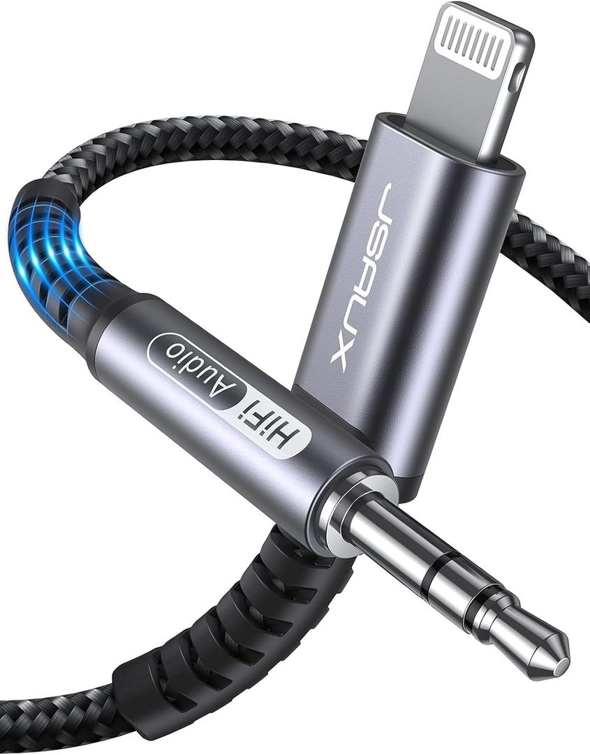 JSAUX Lightning to 3.5mm Audio Cord 6FT, [Apple Mfi Certified] Aux Cable Compatible with iPhone 14/14 Pro/13/13 Pro Max/12/12 Mini/12 Pro/12 Pro Max/11 Pro/11 Pro Max/X/XR/XS Max/Car Stereo-Grey