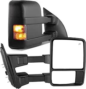 YITAMOTOR Towing Mirrors Compatible for 99-07 Ford F250/F350/F450/F550 Super Duty, 01-05 Excursion Pair Set Extendable Smoke Power Heated with Signal Light Side Mirrors and Ford Dual Arm Passenger Door Mirror OEM LKQ 1447151