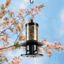 Squirrel Proof Bird Feeder - 360 Feeding Perch Tray for Outdoor Hanging Wild Bird Seeds, Dark Green.
