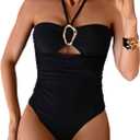 Verdusa Women's Cut Out Halter One Piece Swimsuit Metal Ring Backless Bathing Suit (Large, Black)