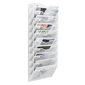 PAG Hanging Wall File Holder Organizer Mail Sorter Literature Rack for Office, 10 Pockets, White