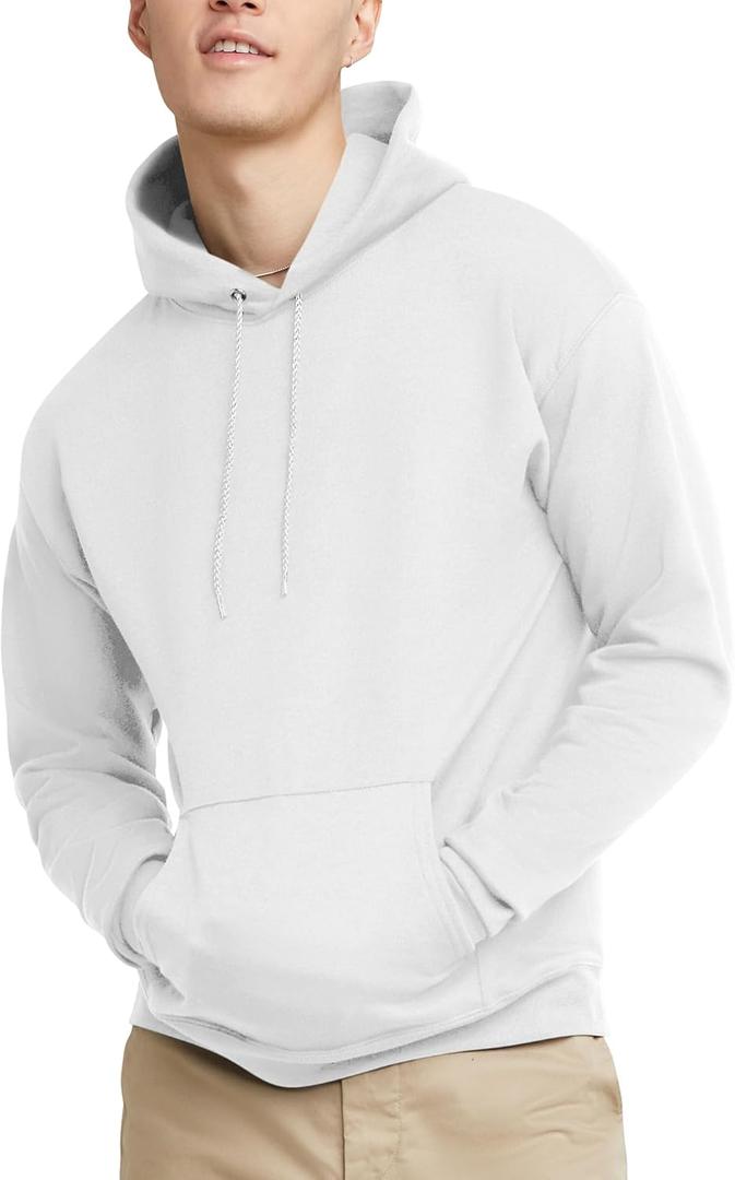 Hanes EcoSmart Hoodie, Midweight Fleece, Pullover Hooded Sweatshirt for Men (X-Large, White)