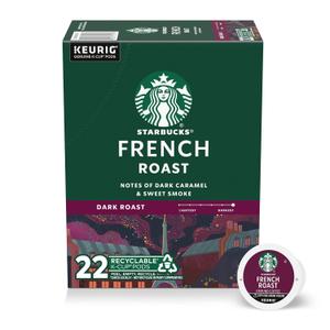 Starbucks K-Cup Coffee Pods, Dark Roast Coffee, French Roast for Keurig Brewers, 100% Arabica, 1 box (22 pods) (EXP 05/18/27)