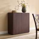 Fluted 2 Doors Sideboard Cabinet with Storage, 34" Wooden Credenza with Shelves, Faux Marble-Top Coffee Bar Console Table, Modern Buffet Cabinet for Dining, Kitchen, Living Room, Entryway, Dark Oak