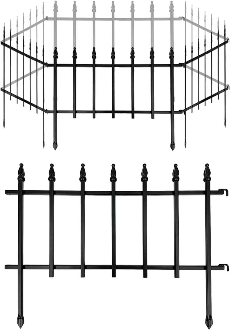 5-Pack Garden Border Fence, 23" W x 17" H Metal Landscape Edging (5 Panels,Total Length 9.5ft),Landscape Fencing,Metal Border Folding Fence for Flower Bed, Yard, Animal Barrier-Black