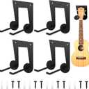 4 Pcs Guitar Wall Mount Hanger Ukulele Metal Stand Holder Ukulele Wall Mount Black Violin Bass Bow Hooks Accessories for Home