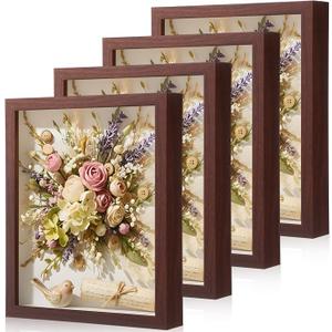 4 Pack 8x10 Shadow Box Frame Display Cases Wood Deep Shadow Box with Soft Felt Back Picture Frames for Graduation Memorabilia Wedding Bouquet Dried Flowers DIY Crafts Medals Photos(Walnut Color)