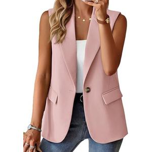 Mina Self 2025 Women's Summer Sleeveless Vest Tops Lightweight Fully-Lined Fashion Casual Work Office Blazers with Pockets L