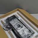 WUZUPS 5-Light Metal Chandelier Imitation Wood Grain Linear Pendant Ceiling Lighting Rustic Farmhouse Fixture Kitchen Island Dining Room, H 8.5" L 31.5" W10, E26 Base, Black & Retro Wood