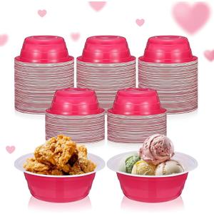 Baderke 50 Pcs Hot Pink Party Cup Bowls, 23 oz Disposable Plastic Bowls for Cold and Hot Food, Snacks, Salads and Desserts for Graduation Party Supplies, Birthday, Holiday Event